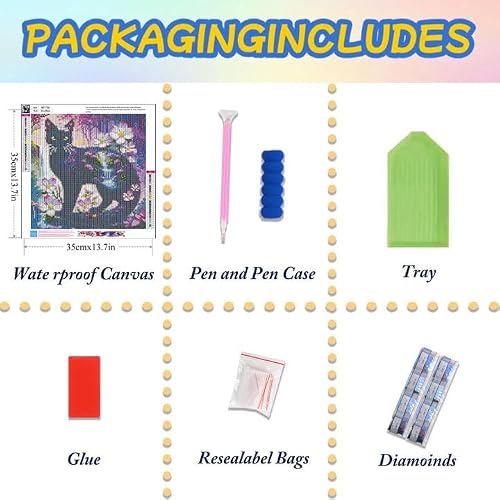 Lophomie Diamond Art Kits for Adults, 5D DIY Cat Diamond Painting Kits for Beginners, Diamond Dots Kits Gem Arts Crafts for Home Wall Decor 14x14in — view 5