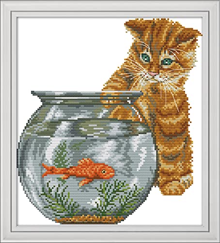 Kit Point de Croix Chat et Poisson Broderie 11CT 40x50cm Estampé