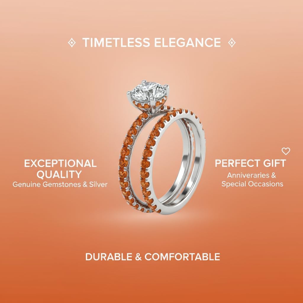 Choose Your Gemstone Hidden Halo Diamond CZ Ring with Gemstone Band Sterling Silver Round Shape Wedding Ring Sets Minimal Modern Design Birthday Gift Wedding Gift US Size 4 to 12