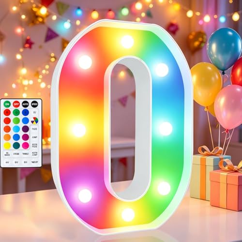 Image of LED Marquee Letter Lights, 18 Colors Changing Light Up Letters with Remote, RGB Alphabet Letters Sign for Girls Boys Gift Birthday Party Night Light Bedroom Wedding Christmas Decor-Colorful O