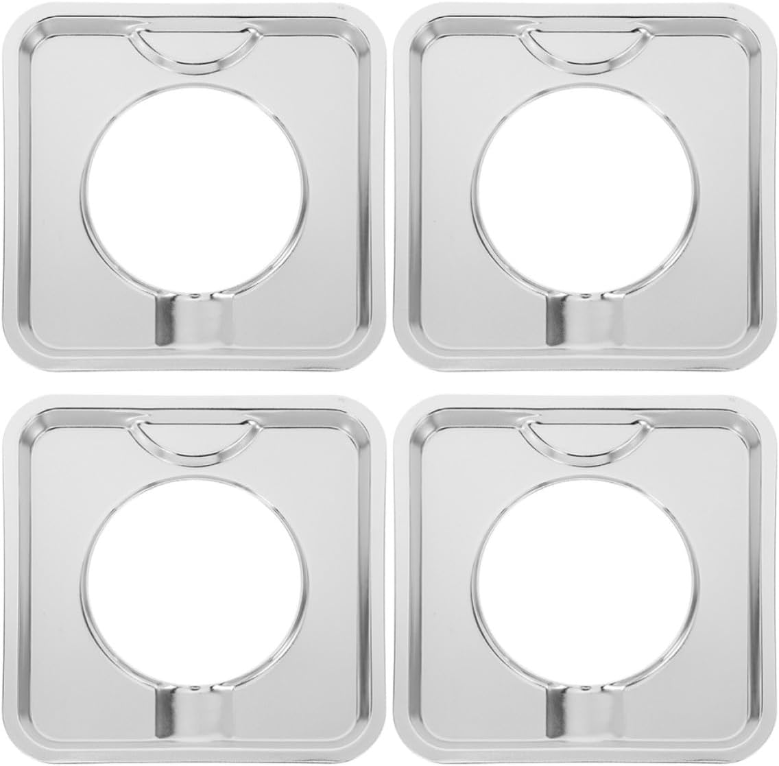 4pcs 19cm Square Gas Stove Drip Pans Stainless Steel Burner Replacement Tray Set for Gas Range Spill Catcher and Oven Drip Pan Liners