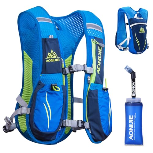 Azarxis Mochila de Hidratación Ligera 5.5L Chaleco de Hidratación Trail Running Hombre Mujer para Ciclismo Senderismo Escalada Correr (Azul - con 1 Soft Flask de 350 ml)