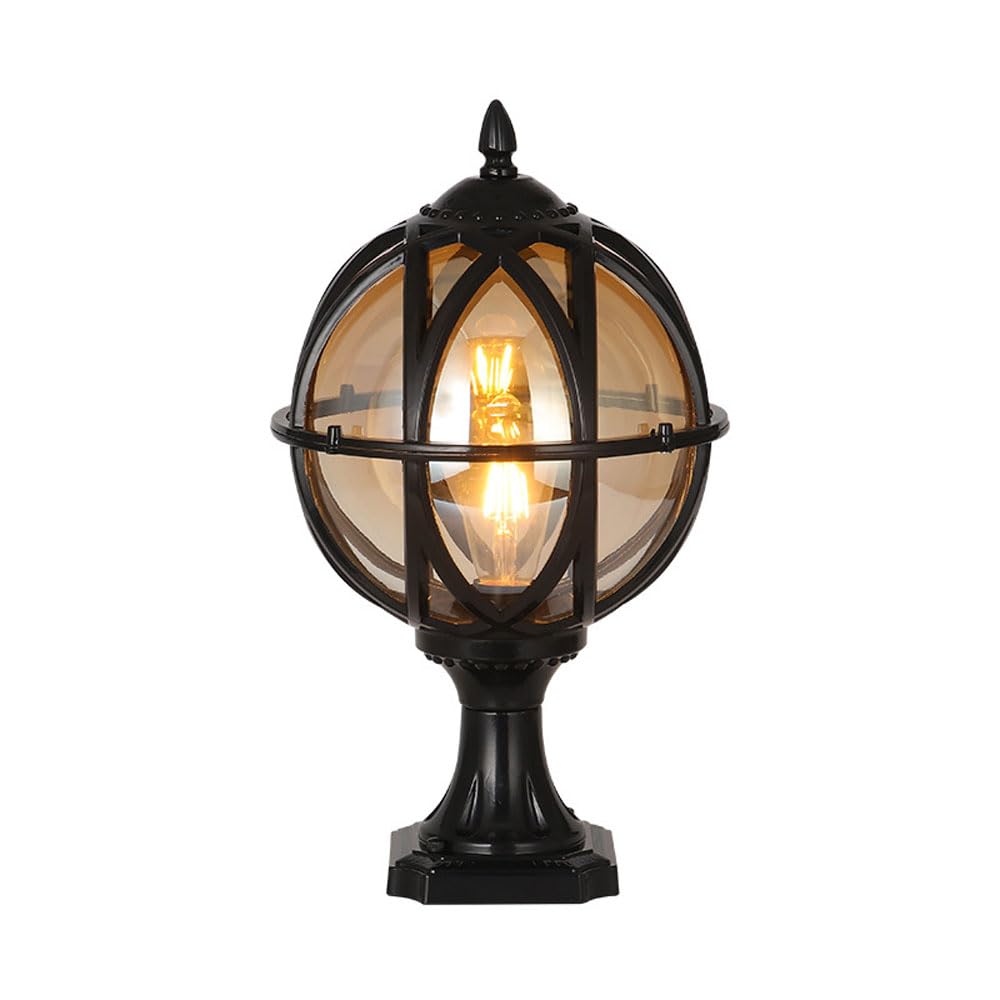 Outdoor Post Light With Amber Globe Glass Column Caps Lights Hardwired Post Light Fixture Waterproof Anti-rust Outside Housing Landscape Lighting Fence Deck Mailbox Patio Pedestal Pillar Lanterns