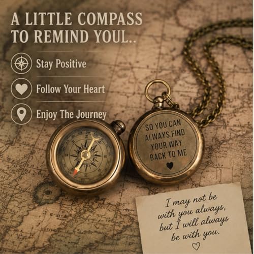 Brújula de Latón Grabada con Cadena y Estuche de Cuero – "Para que siempre puedas encontrar el camino de regreso a mí" – Brújula de Bolsillo Personalizada para Cumpleaños, Aniversario o Bautizo miniatura 4