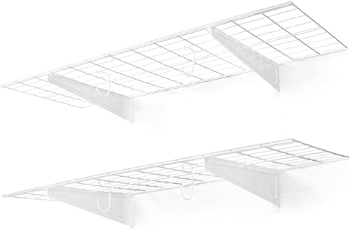 CAPHAUS Estantería de pared de garaje, 48 pulgadas de ancho x 18 pulgadas de profundidad, estantes de garaje montados en la pared con 2 ganchos para