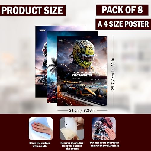 Image of F1 Racing design2 Wall Posters 8x12 inch (A4 Size) Included Self Adhesive on Back Wall Decor Posters Wall Art For Bedroom, Living room, Office, Dining Room