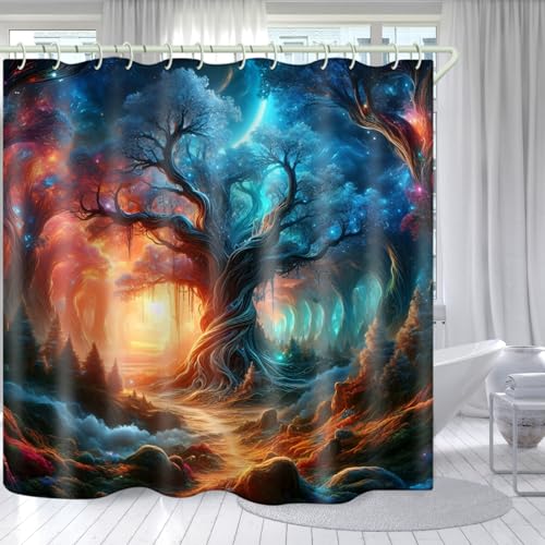 LYFANS Badezimmer Feature Magic Forest 3D-verzierte Duschvorhänge, Stoff-Duschvorhänge mit 12 Duschvorhanghaken, Badewannenvorhänge, 183 x 183 cm, wasserdichte Duschvorhänge