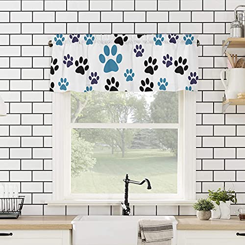 Valance Curtain For Kitchen,Dog Paw Print Pattern Window Valance For Living Room Scroll,Rod Pocket Valances For Bedroom Decor,Window Treatment Valance 1 Panel 18" X 54" #TOP3