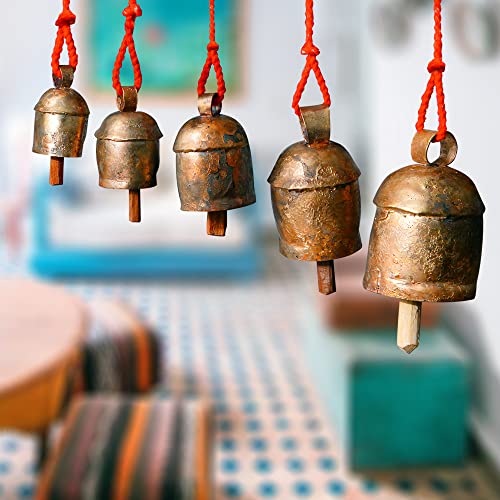 Vivanta Handmade Rustic Bells Wind Chimes (30” Long), 5 Door Hanging Bells On A Rope – Brass Coated Iron Wind Bell For Door Rustic Decor For Indoor Or Outdoor Use, – Small Harmony Bells For Crafts #TOP5