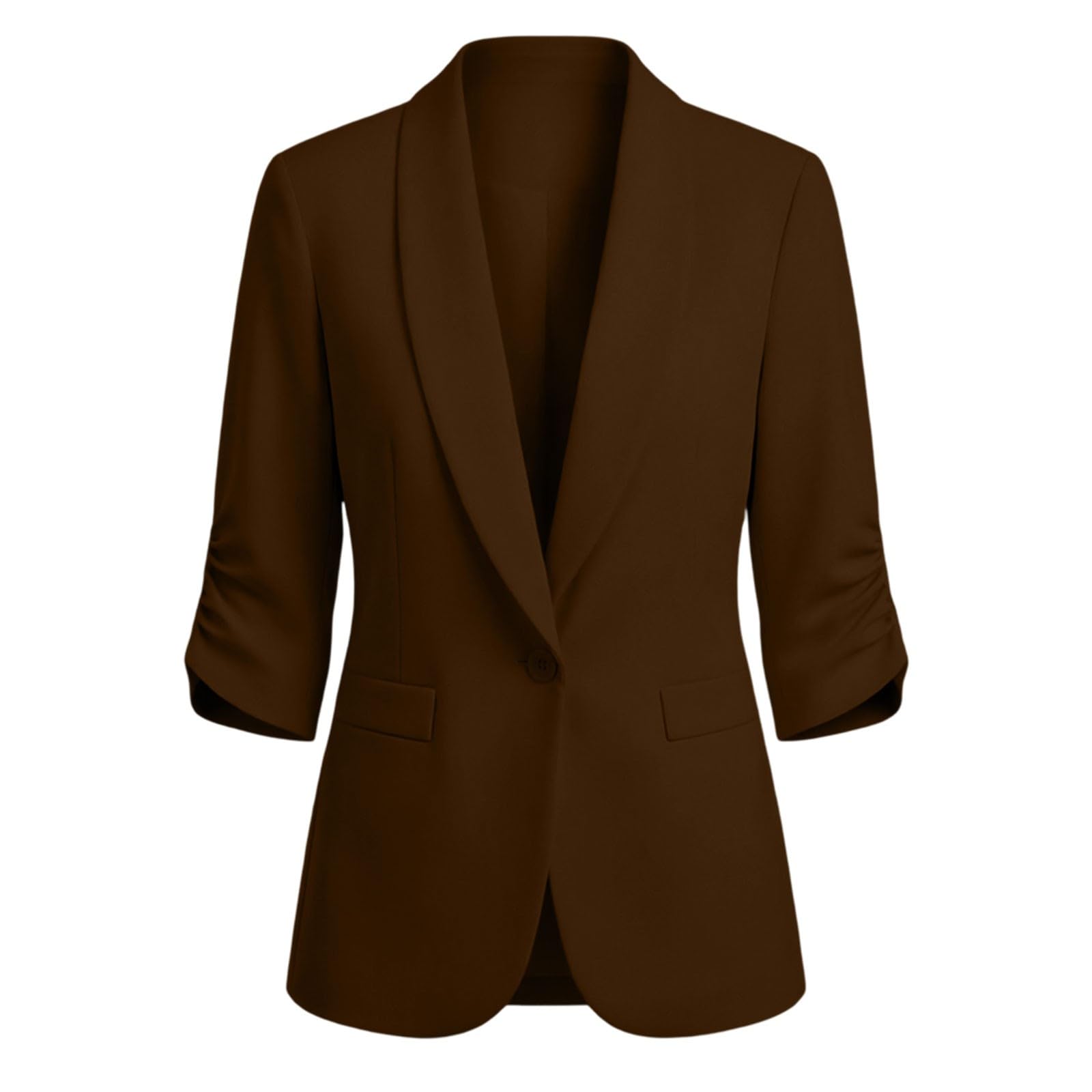 Generisch Giacca versatile a maniche corte da donna, tinta unita, leggera, aperta, per lavoro e tempo libero, senza imbottitura, bottoni (A-marrone, XL)