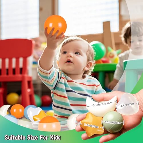 TRENDPLAY Star Ball Pit Balls 100-Piece Set: Vibrant Mix of Shapes - Mix Stars Shapes for Kids, Perfect for Parties, Playtime, Cream Orange+ Green+ Blue+ Clear