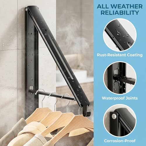 ASOUUNLD Kleiderhaken Klappbar Kleiderlüfter Wäschehalter Wand Aluminium 36x29 cm Garderobenhaken Wäschelüfter Platzsparender Kleiderbügel für Ecken Balkon Bad Waschküche Schrank (Schwarz)