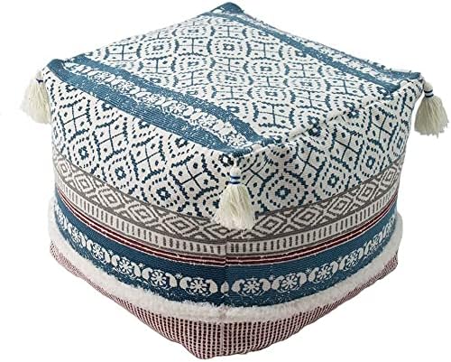 Puf decorativo bohemio sin relleno, funda de puf otomano casual de granja con borlas grandes, reposapiésfunda de cojín tejida a mano solo para