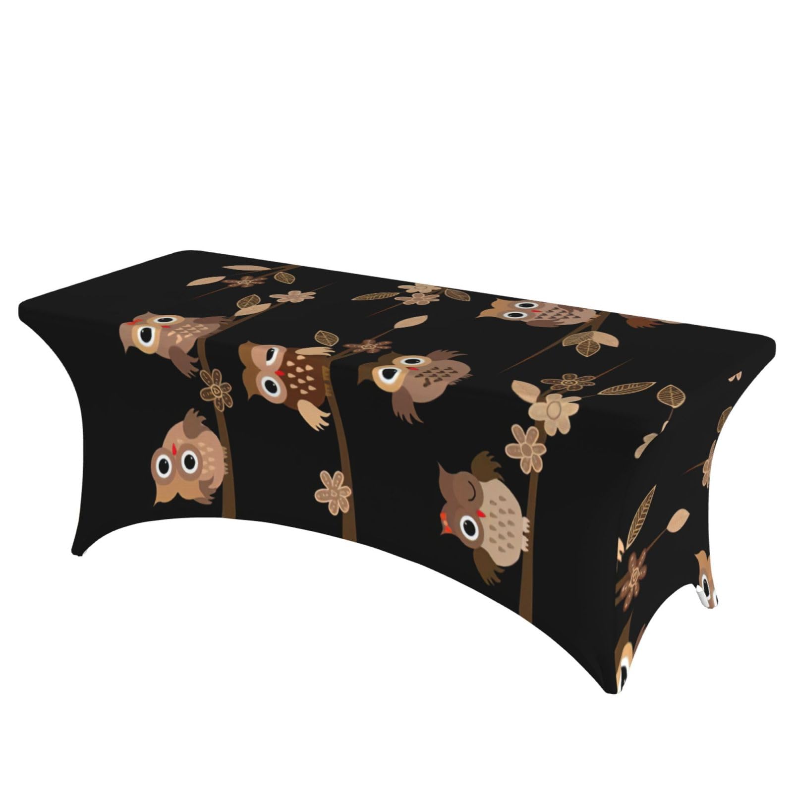 Nappe extensible élasthanne infroissable motif hiboux marron pour table 1,8m