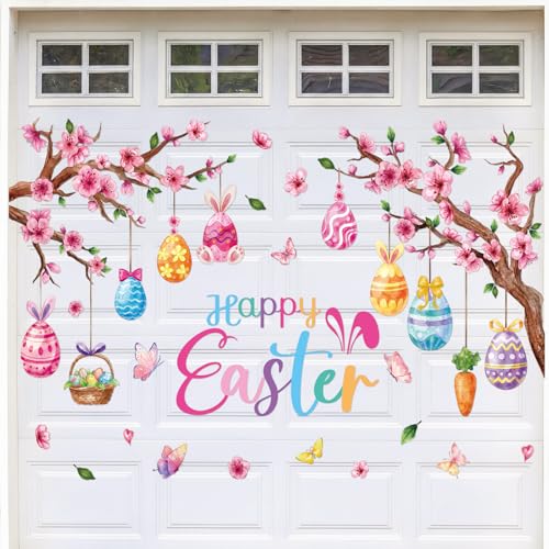 Capoda 40 Pcs Easter Garage Door Magnets Decorations Happy Easter Magnets Spring Bunny Eggs Flower Decorative Magnetic Stickers Decals for Garage Door Refrigerator Car Fridge Home Outdoor Decor