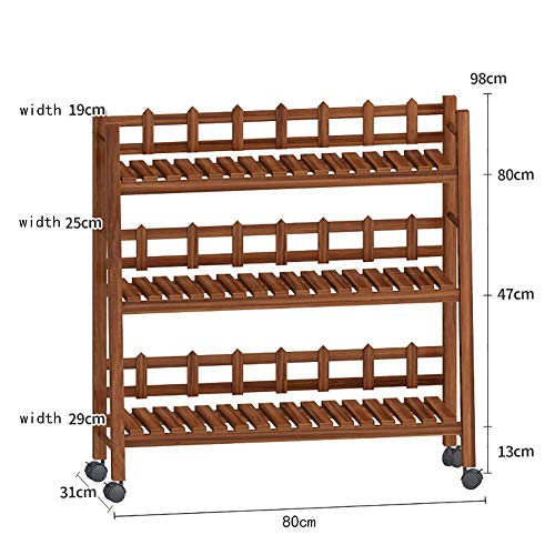 JY&WIN Scaffale per Piante in Legno con Ruota Universale, Scala a 3 Livelli Scaffale per Piante da Fiore Indoor Outdoor Cortile Giardino Patio Balcone Rack di stoccaggio-Bianco 31x12x38,5 (80x31x98 - Image 7