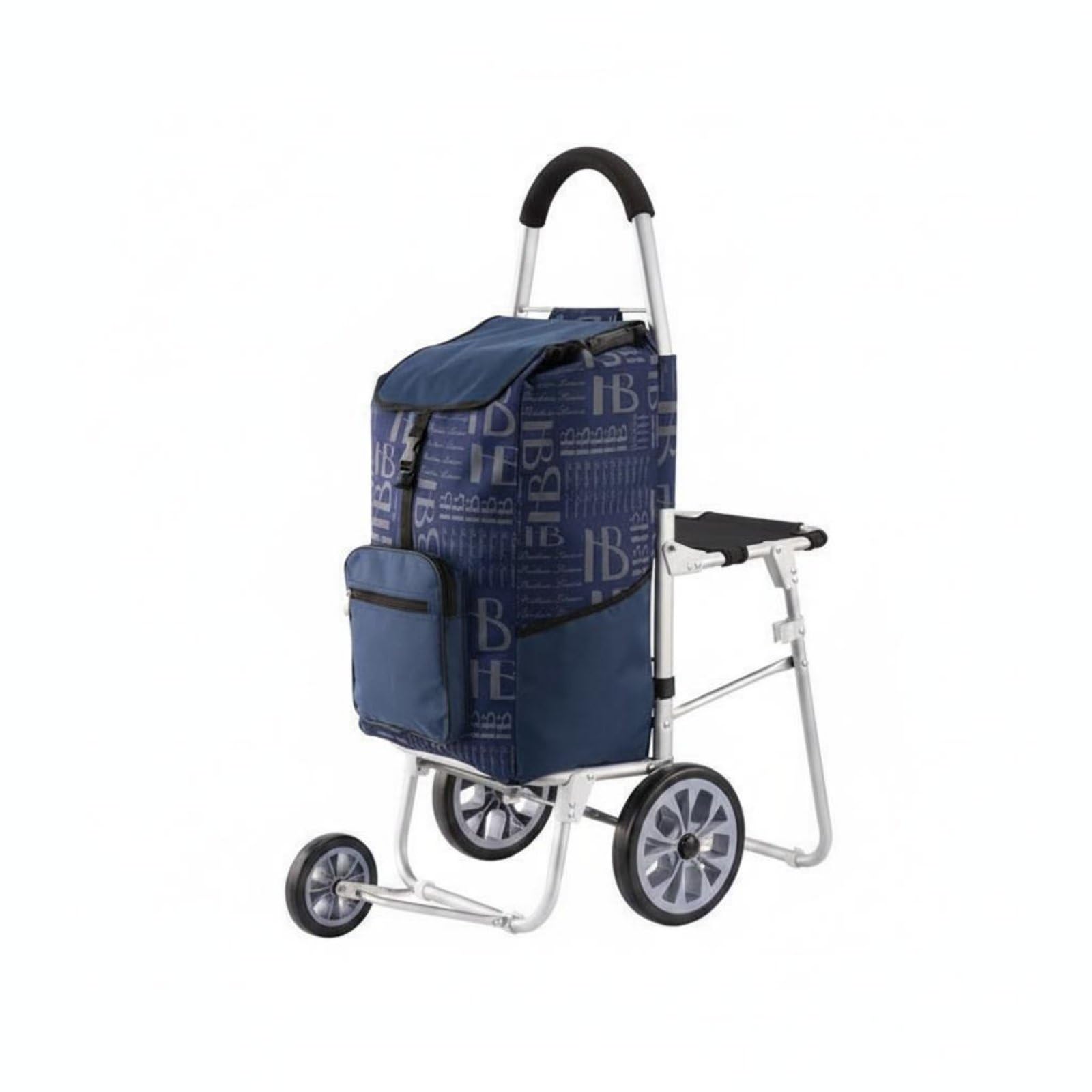 kowaku Carrello Pieghevole con Sedile Trolley per Sedia Pieghevole con Struttura Robusta in Alluminio Tessuto Oxford Resistente Funzione di Supporto Durante, Blue, Flat Ground
