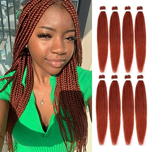 Leeven 8 Packs Pre Stretched Braiding Hair 26 Inch Yaki Texture Ombre Brading Hair Extensions for Box Braids Kanekalon Hair Fiber Crochet Hair Extensions for Braiding /26 Inch 1B/27/613#