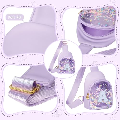 Image of COSHAYSOO Personalized Graduation Birthdy Gifts for 2 3 4 5 6 7 Year Old Daughter Little Girl Kids, Small Purple Sling Bag Crossbody Purse for Preschool Kindergarten Toddler Child Initial Letter A