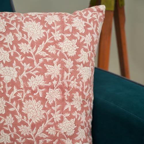 Image of Handblock Floral Printed Throw Pillow Cover for Sofa | 16 X 16 Inch Decorative Pillow Cases for Home Decor | Square Throw Pillow Covers for Bedroom (Set of 1, 16 * 16)