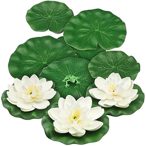 PietyPet Artificial Floating Foam Lotus Flowers with Frog Lotus Leaves Cover