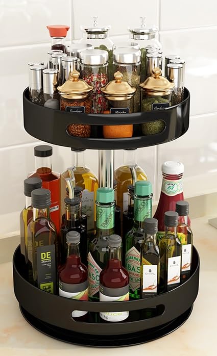 Sponsored Ad – Lazy Susan Organizer - 2-Tier Metal Steel - Height Adjustable, Turntable Spice Rack for Pantry, Cabinet, Cupboard, Table - 2 Tier Black