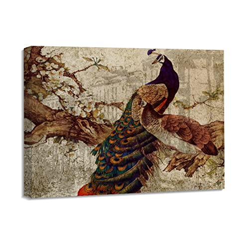 Peinture paon sur toile vintage pour recréer une ambiance de cabinet de curiosités chic