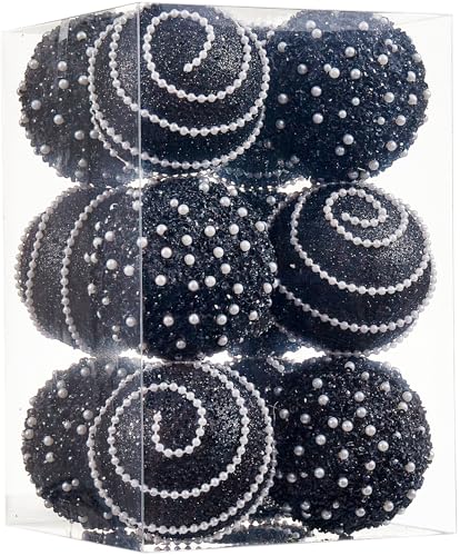 ChrisWish Black Christmas Ball Ornaments, Christmas Ball Decorations Shatterproof Plastic Hanging Pearl Balls for Holiday Party(70mm/2.76", 12ct)