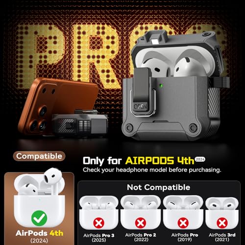 Image of Inesore for AirPods 4 Case with Secure Lock (Stone) | Phone Stand Design,Compatible with MagSafe,Automatic Snap Switch Secure Cover with Cleaner Kit & Keychain