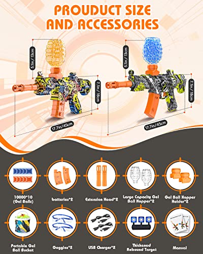 Metira 2 Set Electric Splatter Ball Toy, Full Auto Water Ball Blaster Toy With 100000 Gel Ball For Birthday, Outdoor Team Games, New Year, Daily Reward, Halloween, For Kids Ages 12+ #TOP2