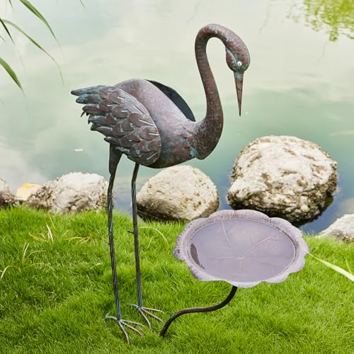 AIHAOKAN 36’’H Crane Bird Bath, Metal Birdbaths for Outdoor, Birdbath for Outside Bird Feeder, Heron Garden Statues Decor