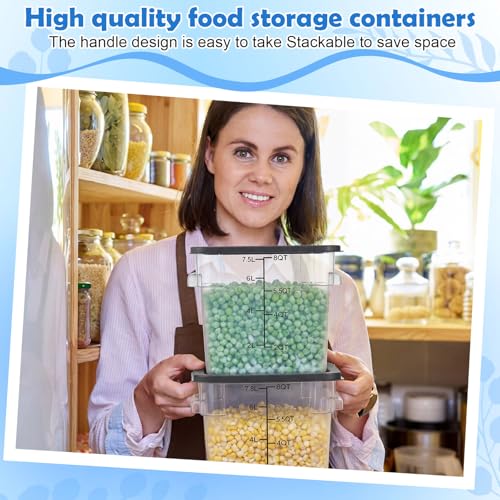 Image of Suclain 2 Pcs Square Food Storage Container Polycarbonate Clear Food Container with Gray Lid Commercial Rice Storage with Gray Graduations for Commercial Kitchen(8 Qt)