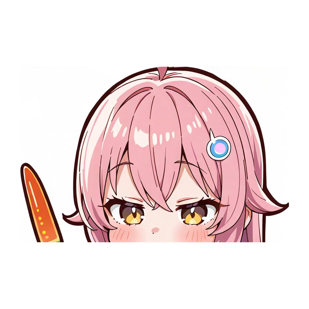 EARLFAMILY 5.1'' Sticker for Pink Hair Girl Peeker Big Head Anime Vinyl Rear Windshield Trunk Decal Car Accessories