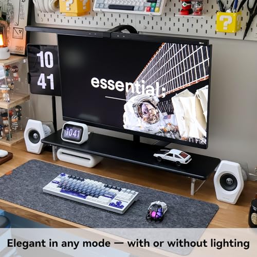 Image of Bamboo Monitor Stand Riser with RGB Lights,31.5 Inches Desktop Shelf with Acrylic Legs Supports for Desk, PC Computer Monitor, Laptops, Printer, Speakers (Black)