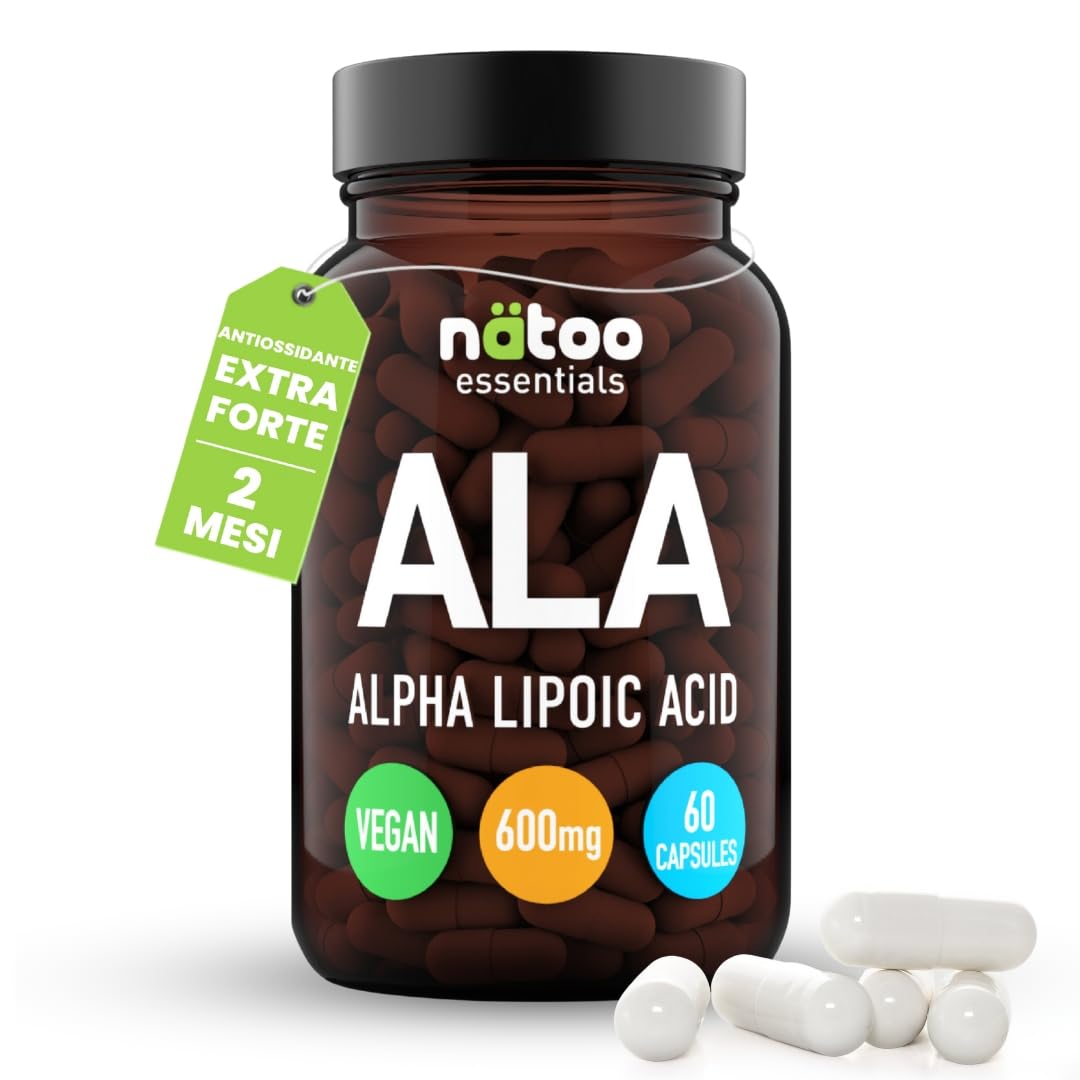 NÄTOO Acido Alfa Lipoico 600 mg, 60 Capsule ad Alto Dosaggio (2 mesi di integrazione), Acido Lipoico Potente Antiossidante contrasta i Radicali Liberi, Integratore di Acido Alfa-Lipoico Vegan
