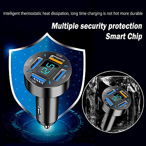 4-in-1-Car-Charger-66W-Super-Fast-Charging-with-USB-24AQC-30VoltmeterLED-Lights-Universal-Quick-Charge-for-12-24V-Car-Cigarette-Lighter-PlugCompatible-with-iPhone-14-13-12S22-S21-S20BK350