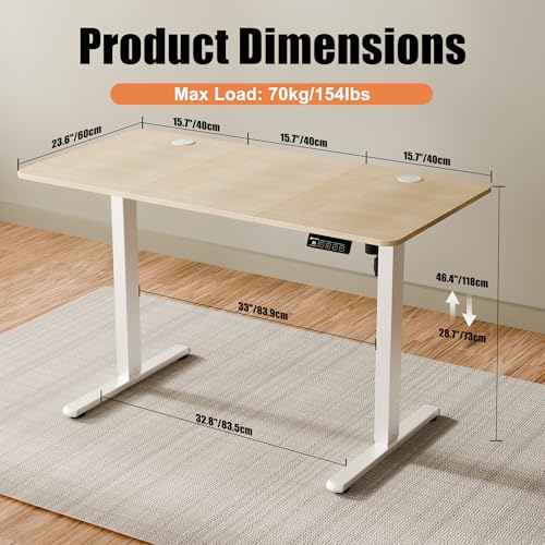 Image of ERGOMAKER Electric Standing Desk 120x60cm (47.2 inchx23.6 inch), Height Adjustable Sit Stand Desk with Splice Board for Home Office, Computer Desk Memory Preset (White Frame + Golden Oak Desktop)