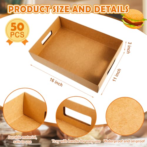 Image of LemonRoad 50 Pack Kraft Cardboard Food Trays Sturdy Disposable Cookie Serving Platters for Parties Paperboard Crate, Dessert Display Tray, Gift Giving, Christmas, Weddings (Brown,16 inch X 11 inch X 3 inch)