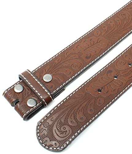 BC Belts Leather Belt Strap with Colored Stitching and Embossed Western Scrollwork 1.5" Wide with Snaps4