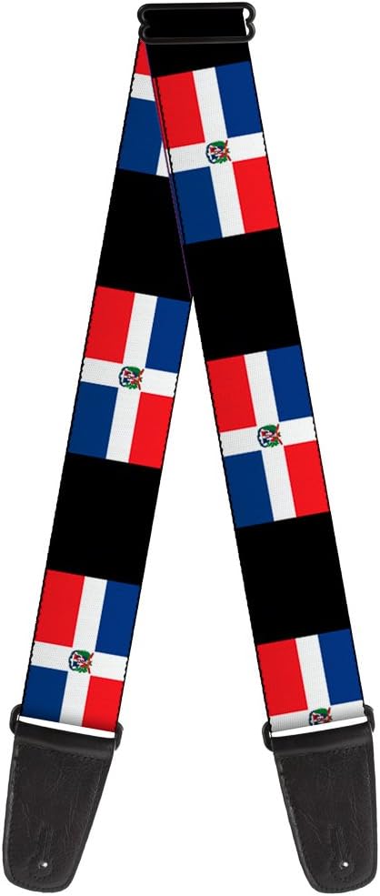 Buckle-Down Guitar Strap Dominican Republic Flags Black Blocks 2 Inches Wide