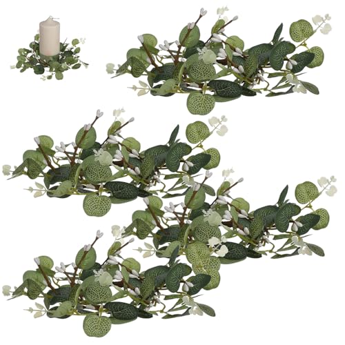 Couronnes de bougie eucalyptus pour décoration de table de mariage et repas de Noël