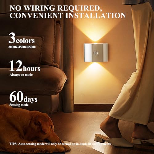 Apliques de pared LED con sensor movimiento recargables dorados pack de 2 4