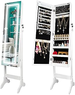 Ezigoo Free Standing Mirrors Jewellery Organizer with Touchscreen LED Lights - Jewellery Cabinet Full Length Mirrors Makeup Storager Frameless Mirror