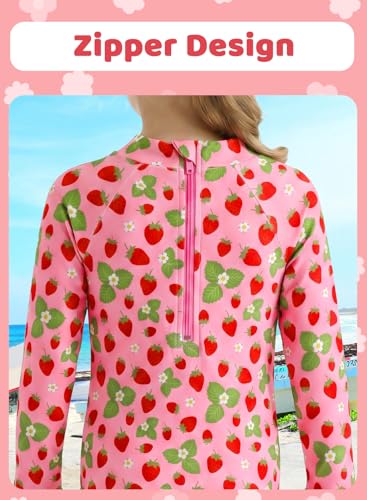 Image of Alakuoti Long Sleeve One Piece Ruffle Swimsuit for Toddler Girls Baby Girl Rashguard Shirt with UPF 50+ Sun Protection