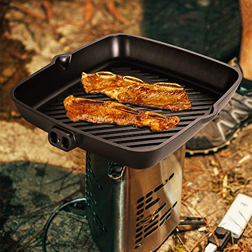 Frying Pan 11 inch, Deep Square Grill Pan for Steak, Fish and Meat, 6mm Forged Cast Aluminum with Easy Grease Draining, Filter, Dishwasher Safe/Gift Box Included