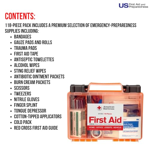 Image of American Red Cross Officially Licensed Product, 25 Person First Aid Kit, 118 Piece Emergency Medical Supplies to Clean & Treat Minor Injuries, Hard Case Box for Home, Business, Job Site, Car