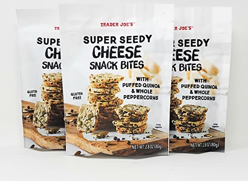 Trader Joe's Gluten Free Super Seedy Cheese Crisp Snack Bites With Puffed Quinoa And Peppercorn Net Wt. 2.8 Oz (80G) - Pack Of 3 #TOP21