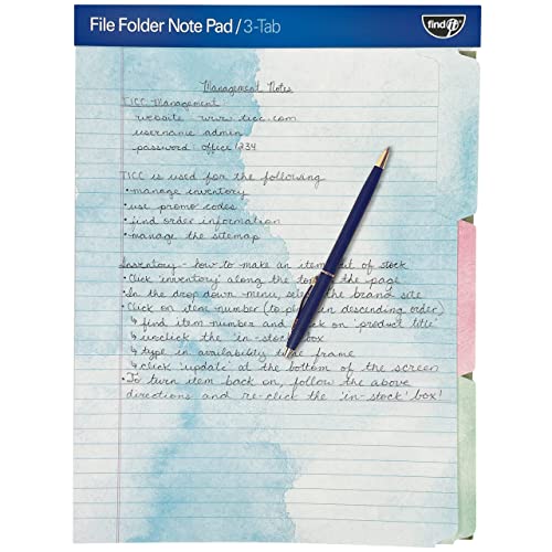 Find It File Folder Notepad - Pack of 72-9.5 x 12.5 Inch Notebook Organizer Folders for Filing,...