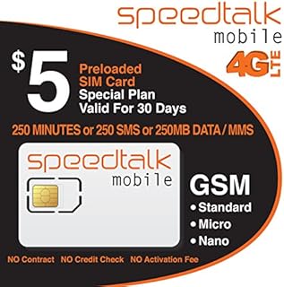 SpeedTalk Mobile $5 SIM Card Kit for 5G 4G LTE iOS Android Smart Phones 250 Minutes OR 250 Text or 250MB Data Cellphone Plan | 3 in 1 Simcard - Standard Micro Nano | 30 Day Service | USA Coverage