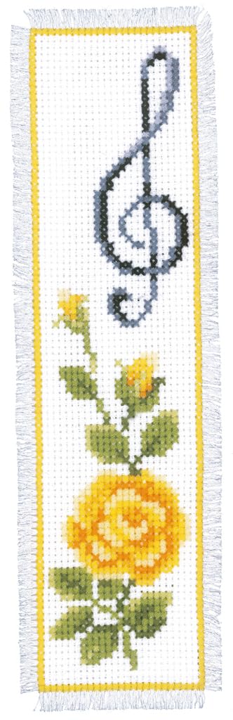 Vervaco Rose and Treble Clef Counted Cross Stitch Bookmark, Multi-Colour